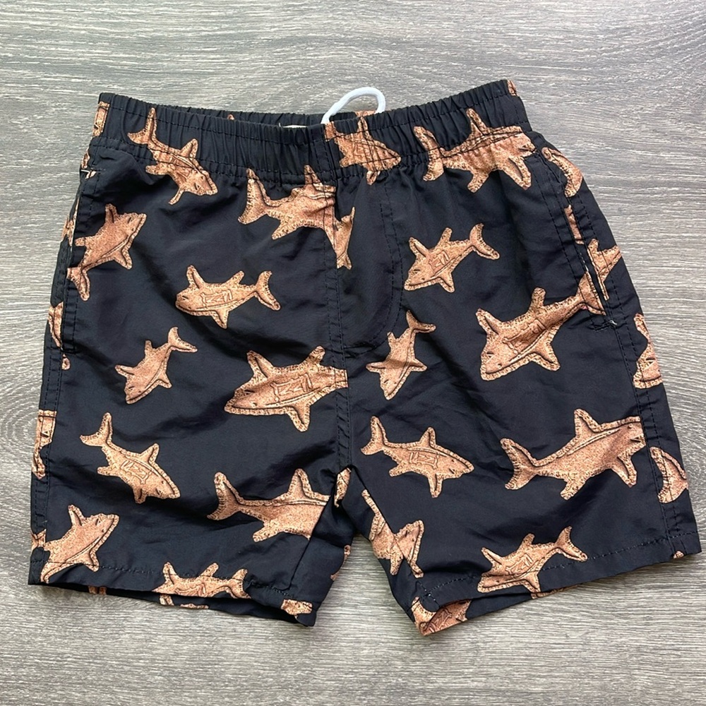 Shark Print Kids Swim Trunks